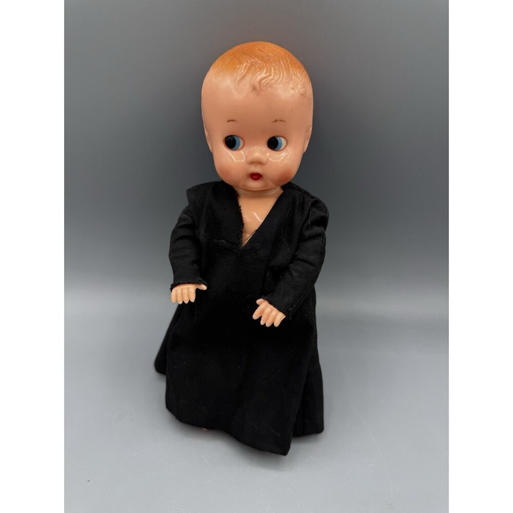 Vintage Baby Doll Sleep Eyes Cloth Body Plastic Head Handmade Black Dress